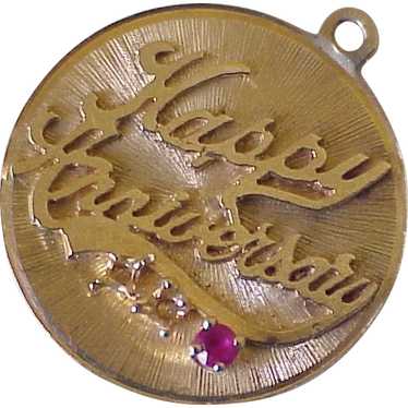 Vintage Anniversary Jeweled Charm 14K Gold circa … - image 1