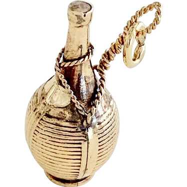 Chianti Wine Bottle Vintage Charm 14K Gold Three-… - image 1