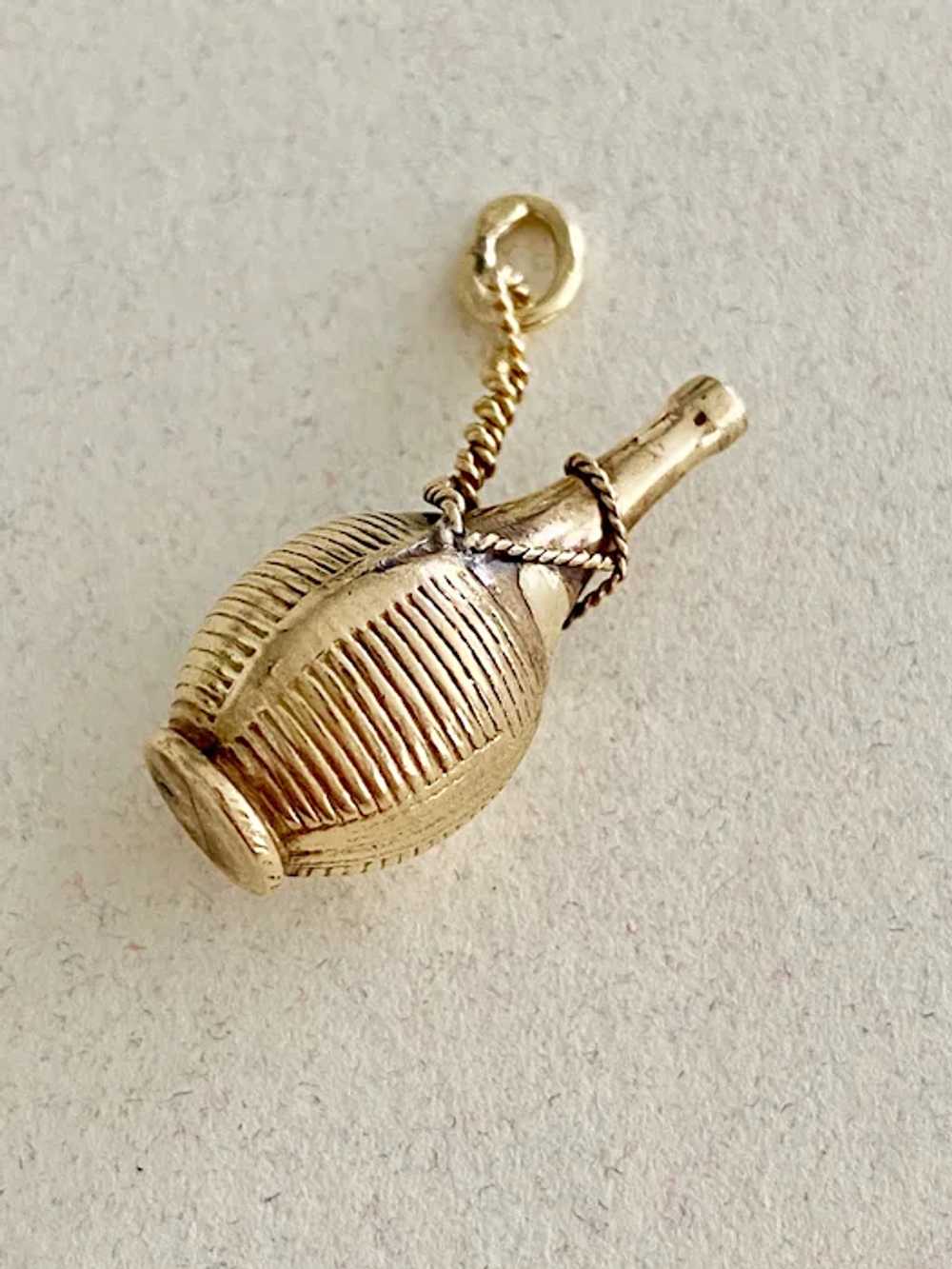 Chianti Wine Bottle Vintage Charm 14K Gold Three-… - image 2