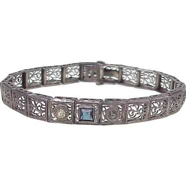 Art Deco Filigree Bracelet Sterling Silver, Faux … - image 1