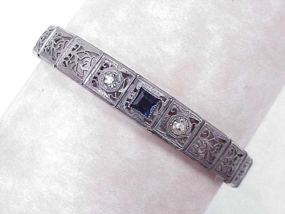 Art Deco Filigree Bracelet Sterling Silver, Faux … - image 3
