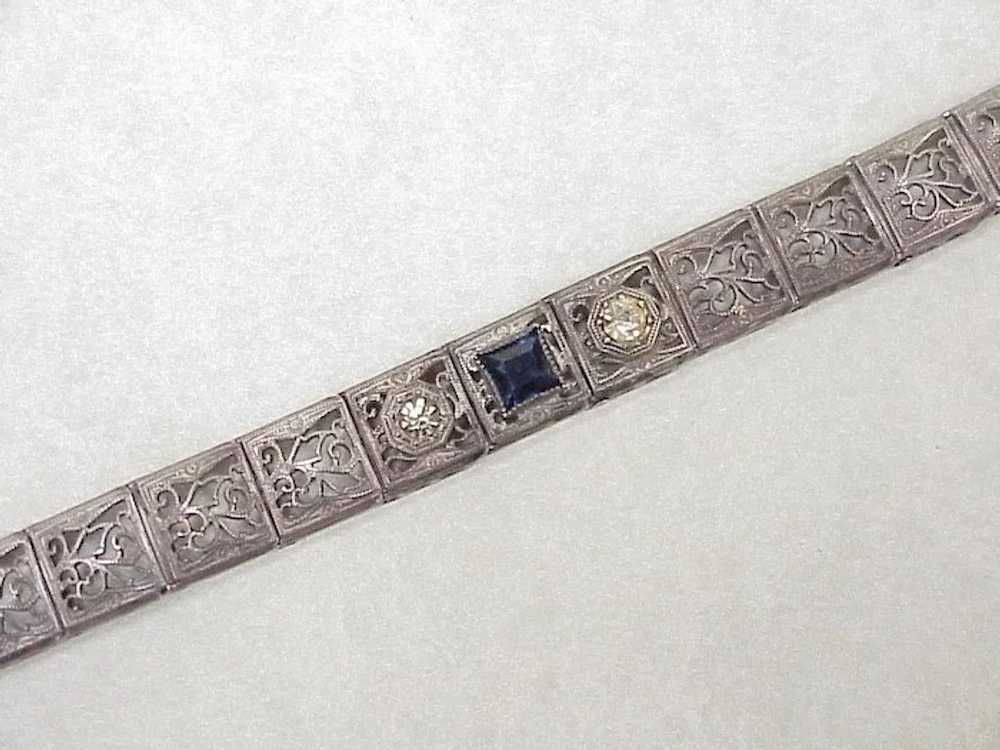 Art Deco Filigree Bracelet Sterling Silver, Faux … - image 9