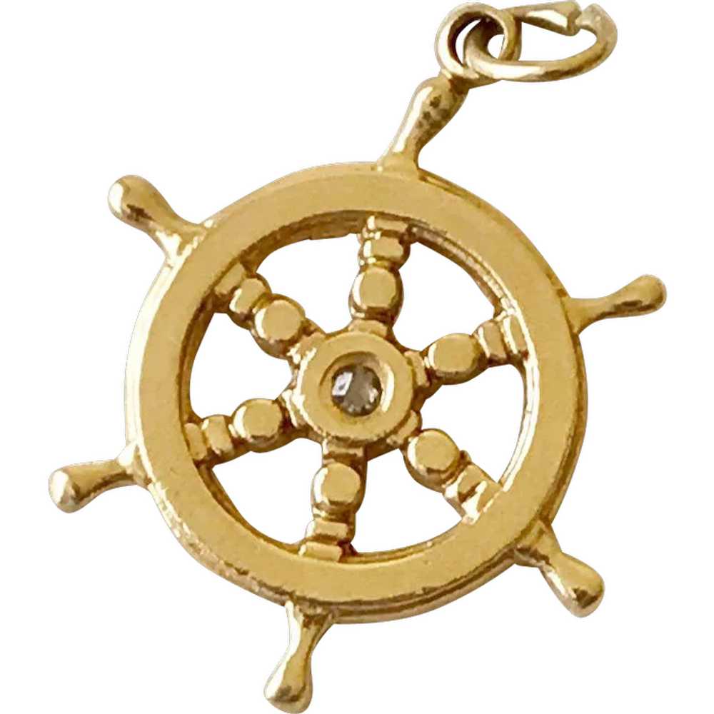 Ship Wheel Nautical Charm 14K Gold Three-Dimensio… - image 1