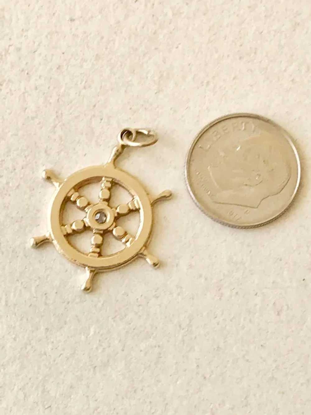 Ship Wheel Nautical Charm 14K Gold Three-Dimensio… - image 2