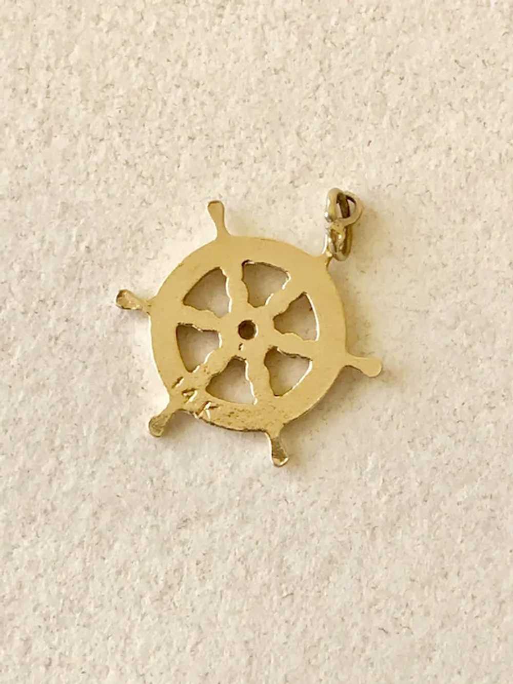 Ship Wheel Nautical Charm 14K Gold Three-Dimensio… - image 3