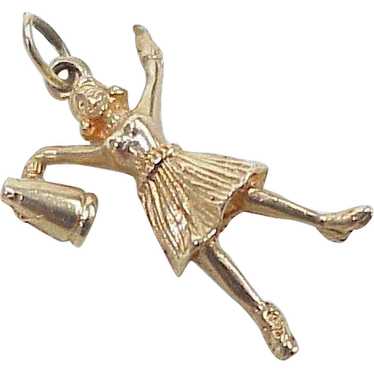 Big Vintage Cheerleader Charm 14k Gold circa 1960'