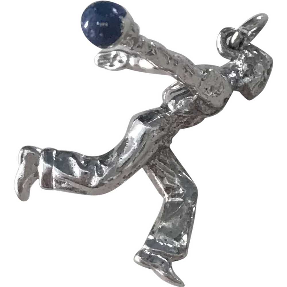 Moving Bowling Man Charm Sterling Silver Enamel A… - image 1