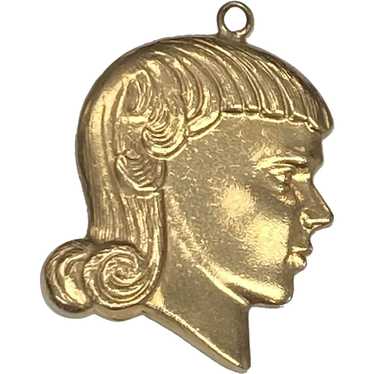 Little Girl Profile Vintage Charm 14K Gold - image 1