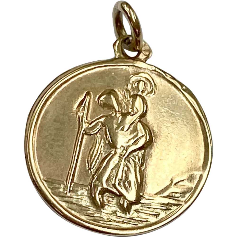 St Christopher Vintage Medal / Charm 9K English G… - image 1
