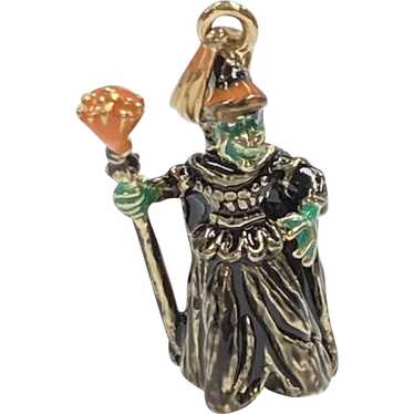 Halloween Theme Witch with Broom Estate Charm 14K 