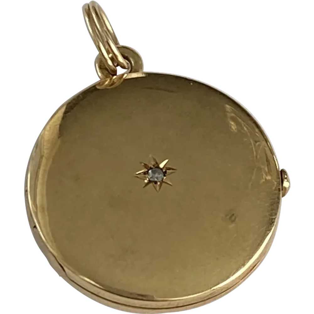 Vintage Round Locket pendant with Diamond Accent - image 1