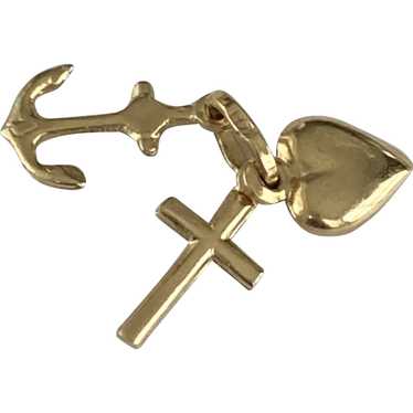 Vintage Gold-filled Heart, Anchor and Cross Charm Trio With Italian Horn on  Fob-style Gold-filled Chain 