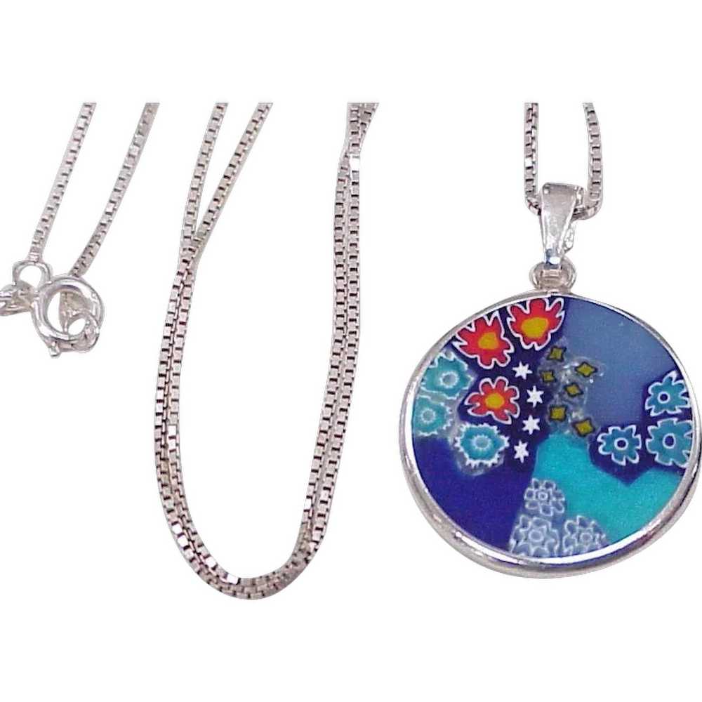 Colorful Millefiori Glass Pendant/Necklace Sterli… - image 1