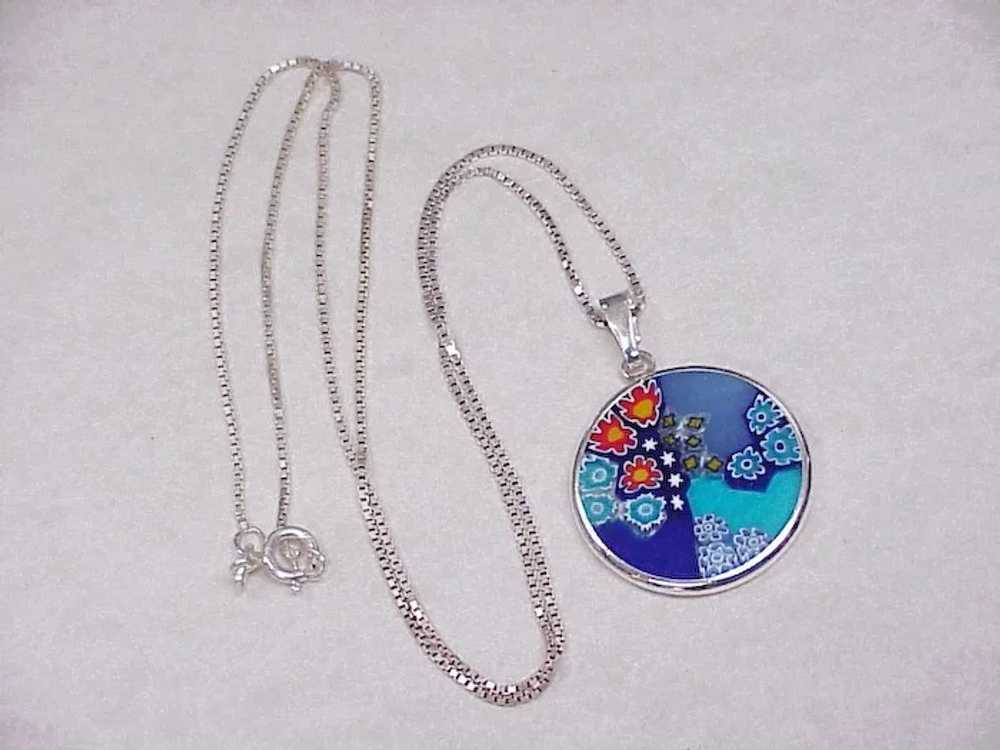 Colorful Millefiori Glass Pendant/Necklace Sterli… - image 2