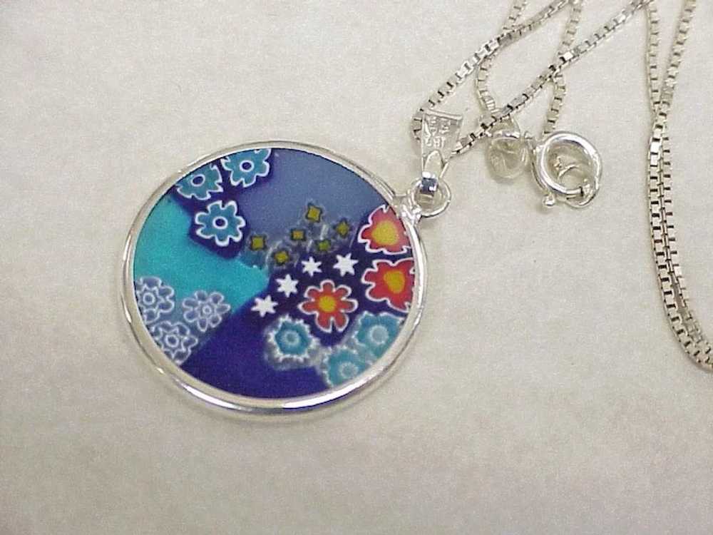 Colorful Millefiori Glass Pendant/Necklace Sterli… - image 3