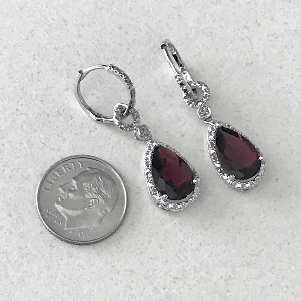Garnet Dangle Earrings Sterling Silver Diamond Ac… - image 2
