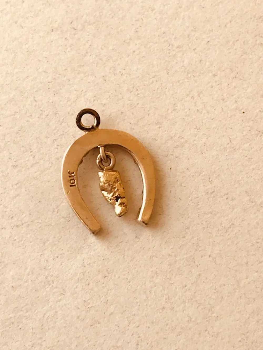 Victorian Horseshoe Charm 24K Gold Nugget & 10K G… - image 2