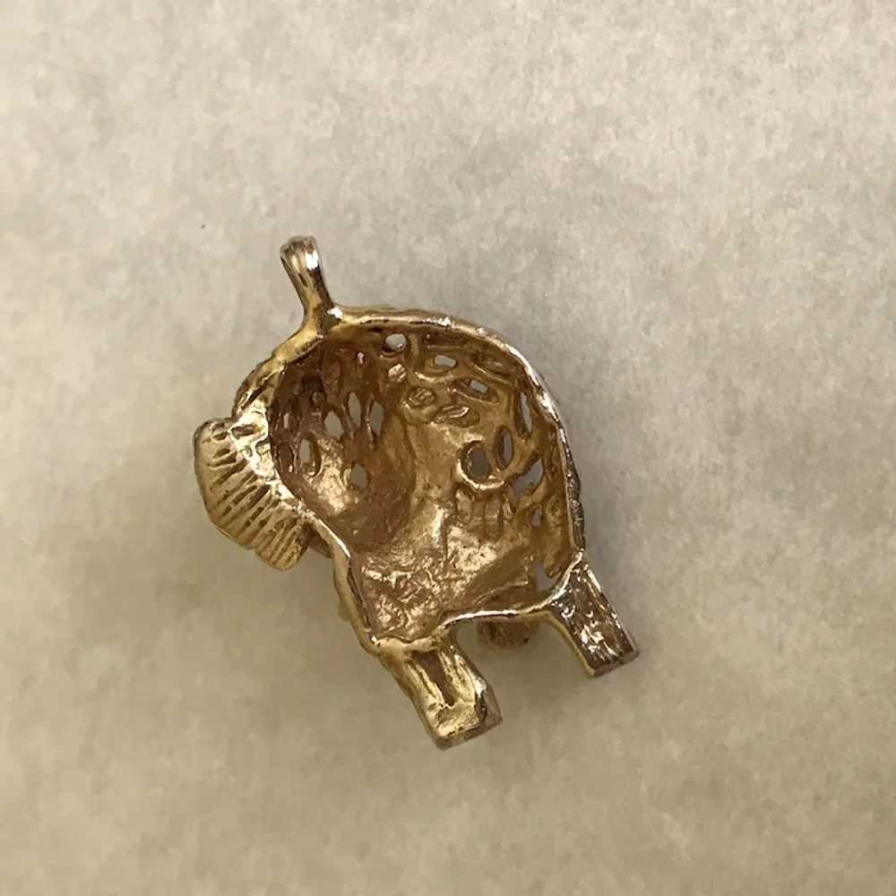 14K GF Large Carved Elephant high quality W Italian Coral Eyes Charm Pendent