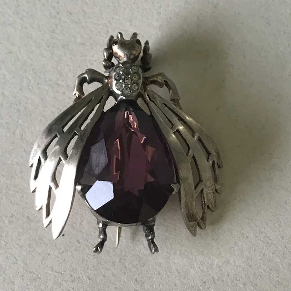 Huge Reja Vintage BEE or FLY Brooch Sterling Silv… - image 2