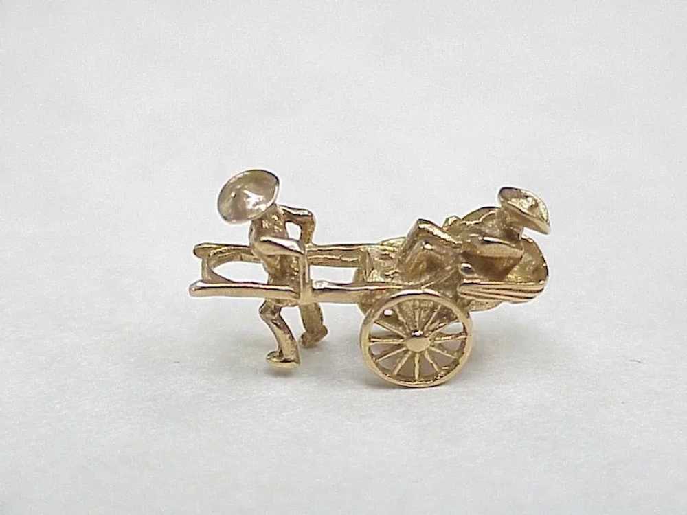 Vintage 14k Gold Travel Souvenir Charm, Rickshaw … - image 2