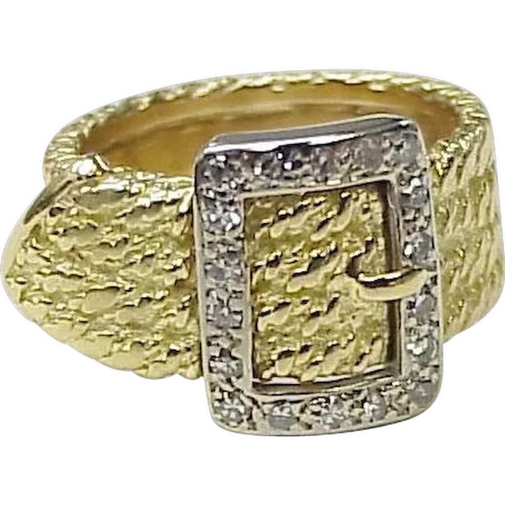 Estate Diamond Buckle / Garter Ring 18K Gold Yell… - image 1