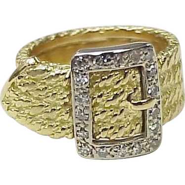 Estate Diamond Buckle / Garter Ring 18K Gold Yell… - image 1