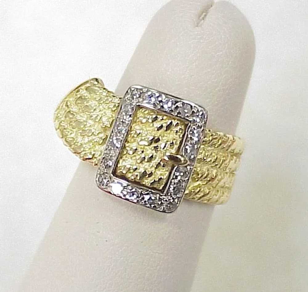 Estate Diamond Buckle / Garter Ring 18K Gold Yell… - image 2