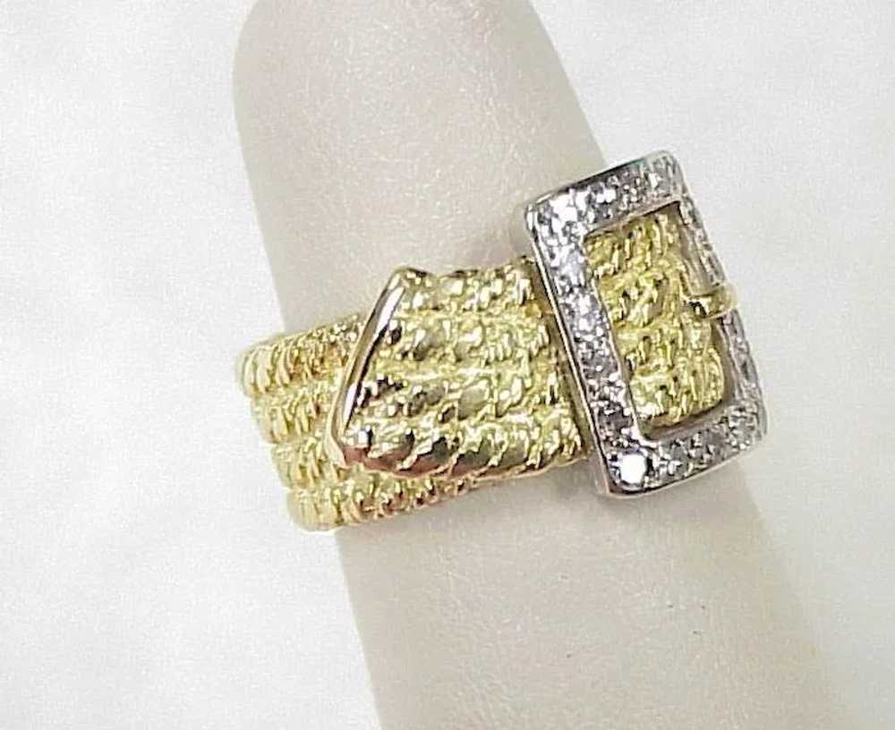 Estate Diamond Buckle / Garter Ring 18K Gold Yell… - image 4