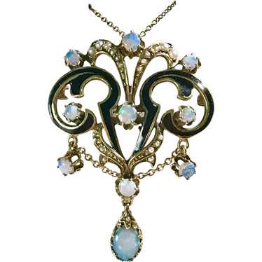 Opulent Victorian Revival Pedant 14K Gold, Opal, … - image 1