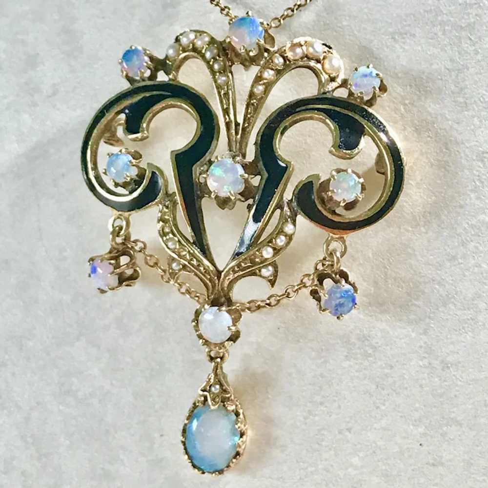 Opulent Victorian Revival Pedant 14K Gold, Opal, … - image 2