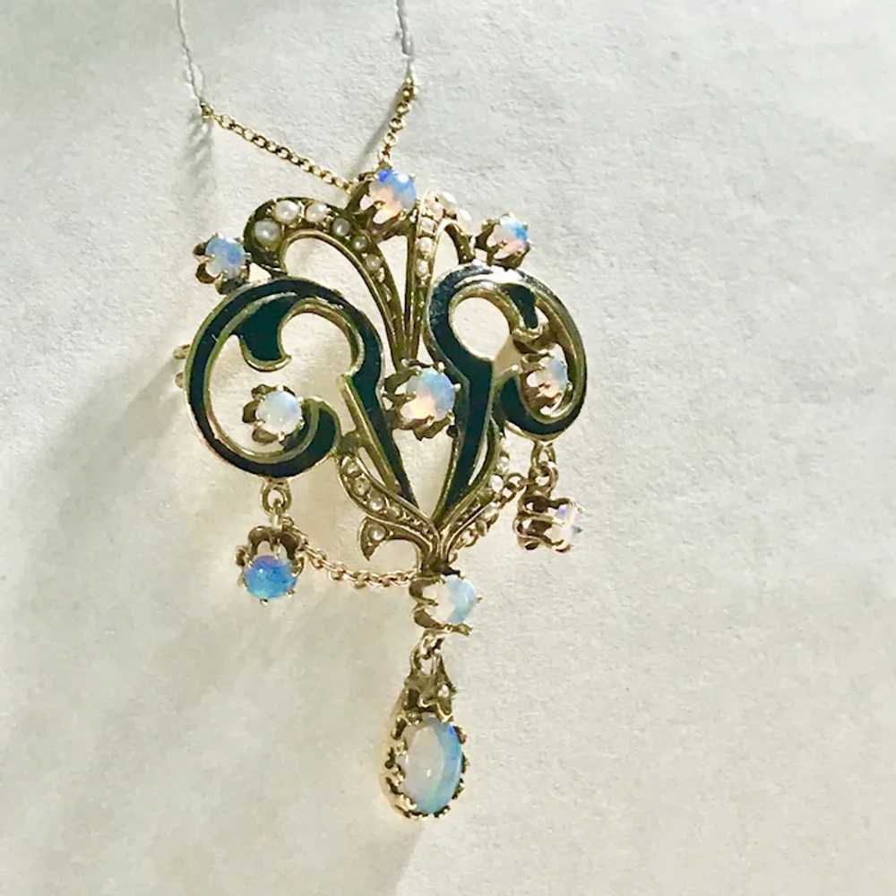Opulent Victorian Revival Pedant 14K Gold, Opal, … - image 4