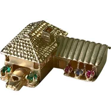 Big Jeweled House Charm 14K Gold Three-Dimensional