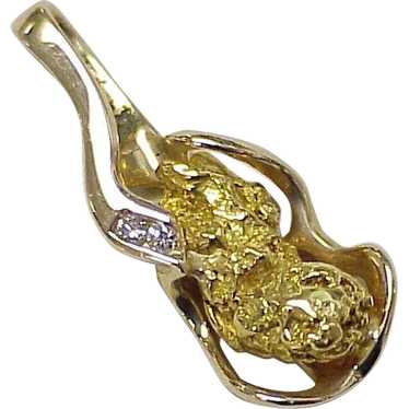 Alaskan 24K Gold Nugget Pendant Diamond Accent ci… - image 1