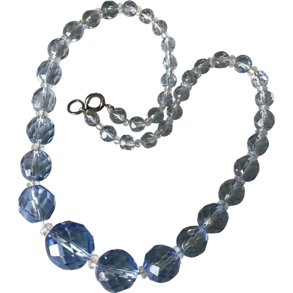 Vintage Blue Faceted Glass Crystal Vintage Neckla… - image 1