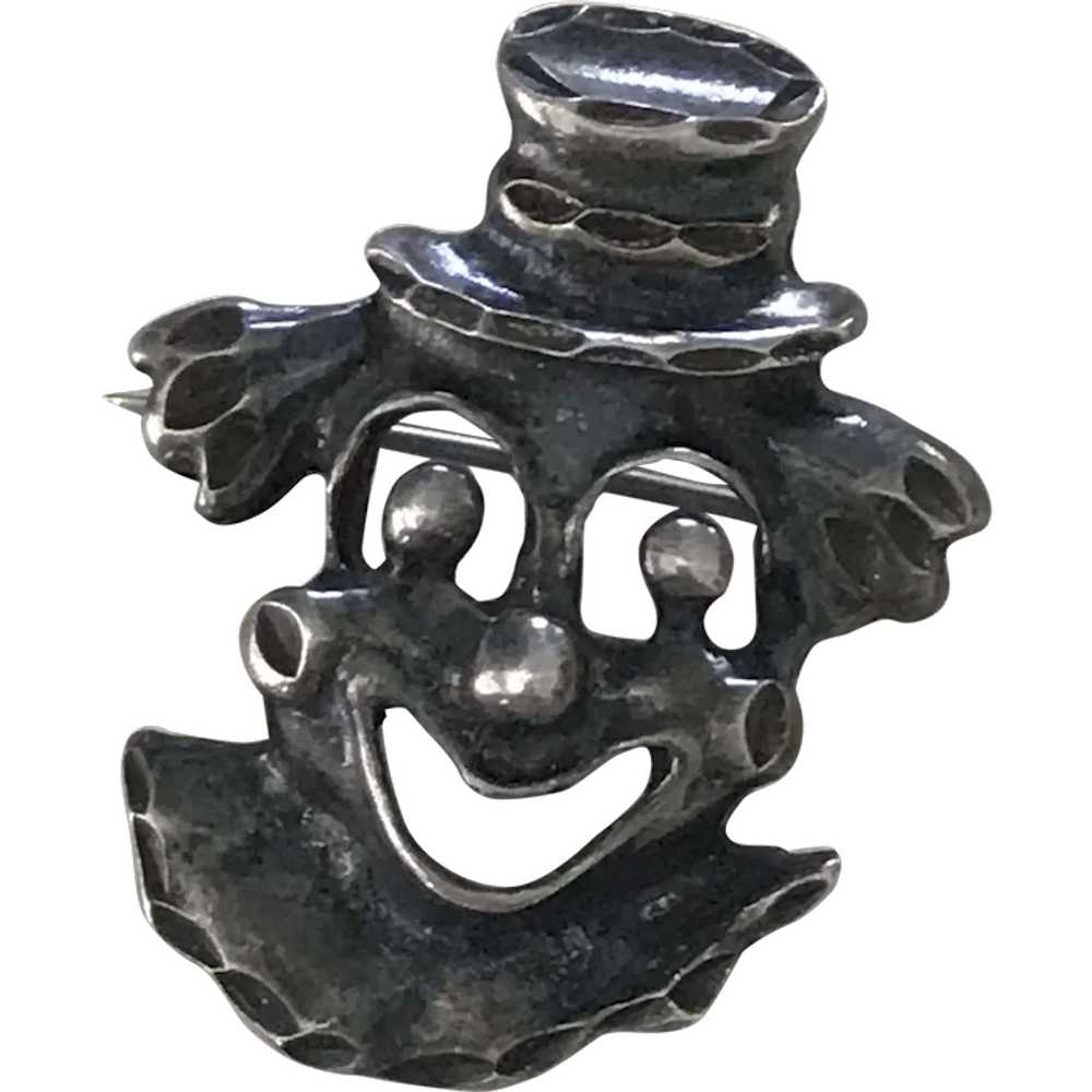 Jolly Clown Vintage Brooch / Pin Sterling Silver - image 1