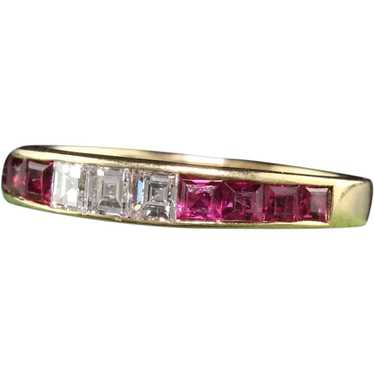 Vintage Retro 14K Yellow Gold Ruby and Carre Cut … - image 1