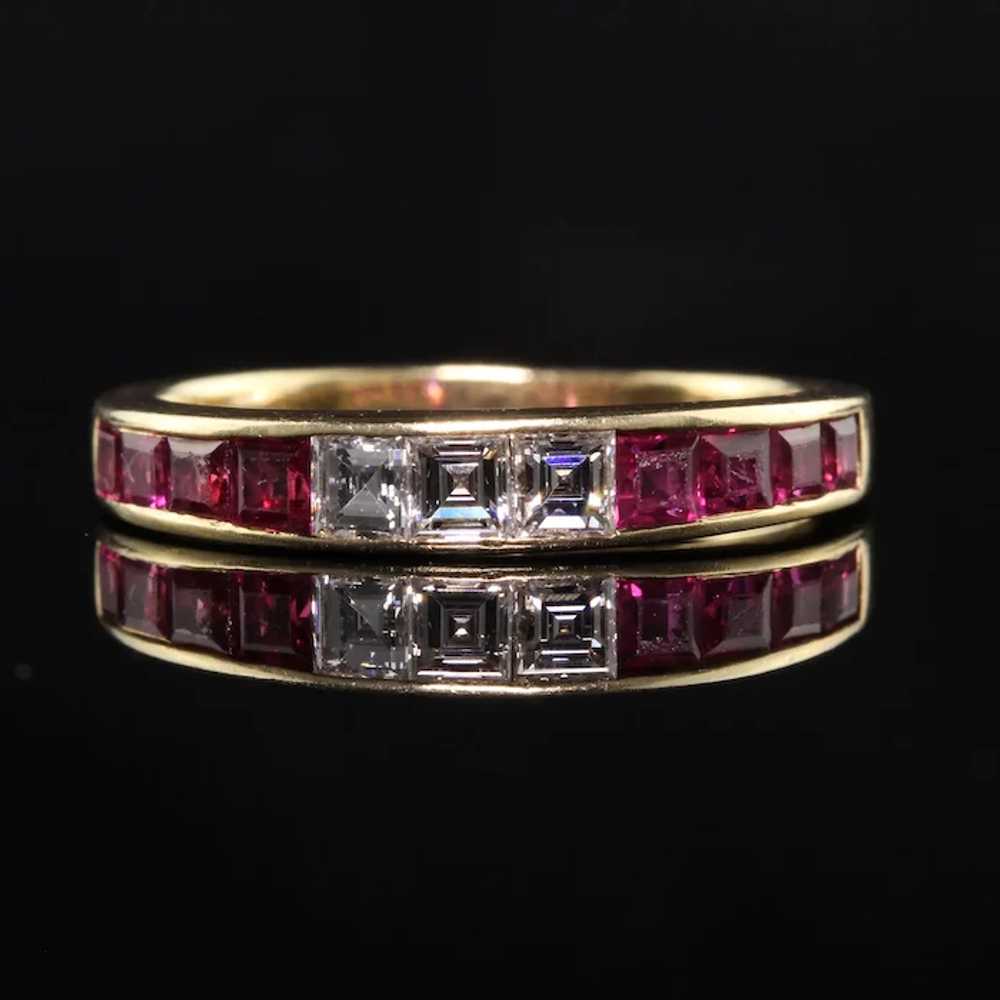 Vintage Retro 14K Yellow Gold Ruby and Carre Cut … - image 3