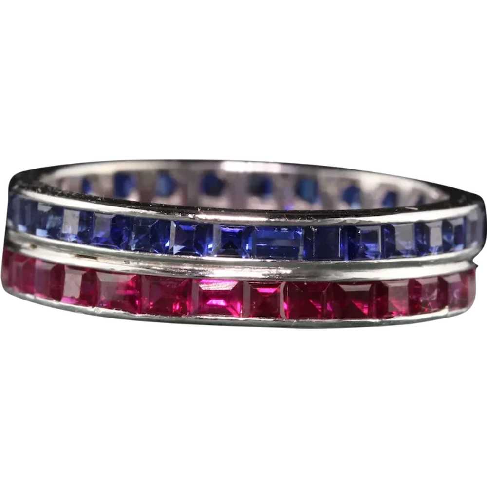 Antique Art Deco 14K White Gold Ruby and Sapphire… - image 1