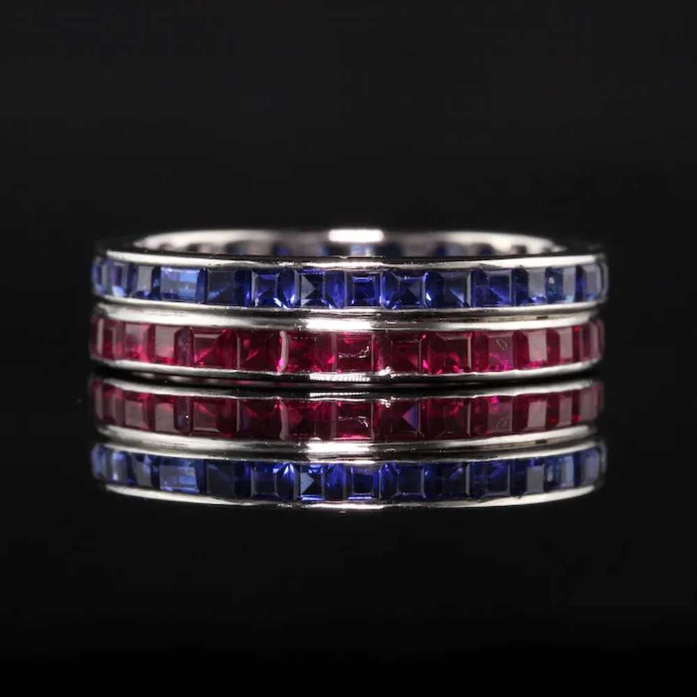 Antique Art Deco 14K White Gold Ruby and Sapphire… - image 3