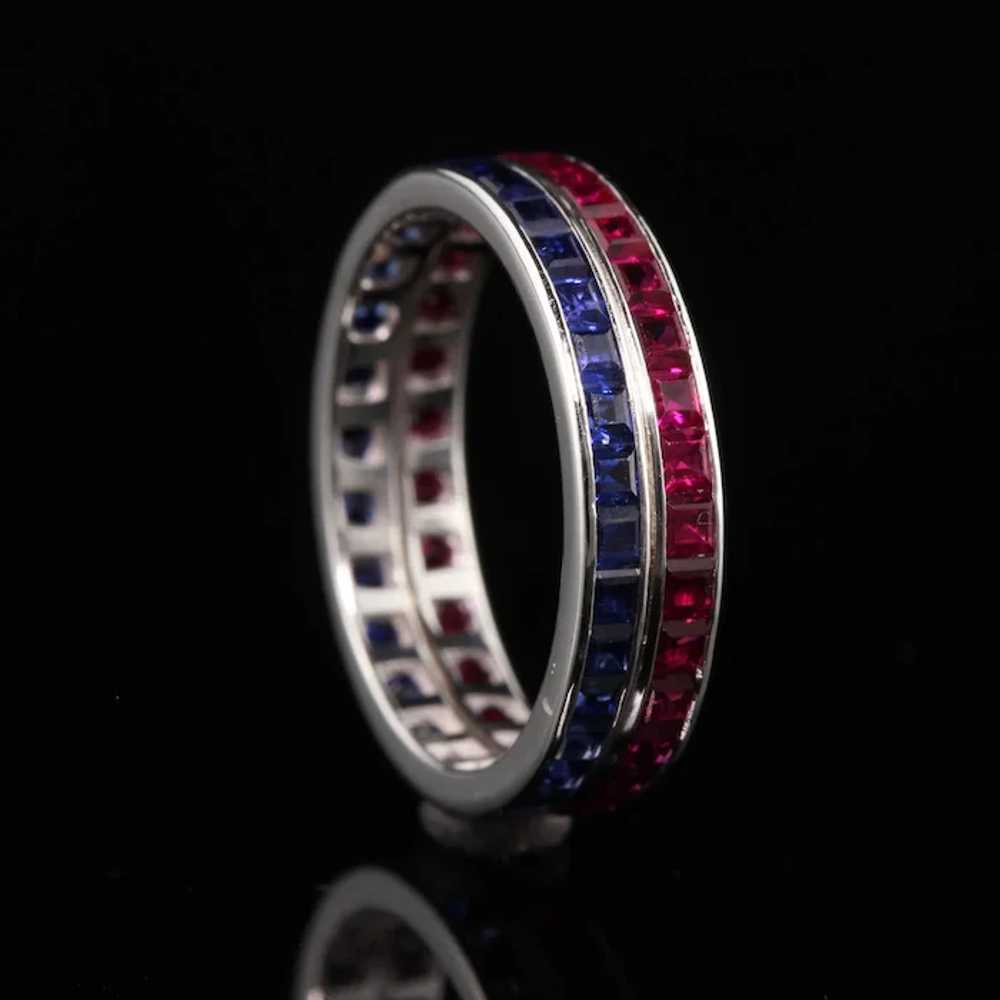 Antique Art Deco 14K White Gold Ruby and Sapphire… - image 4