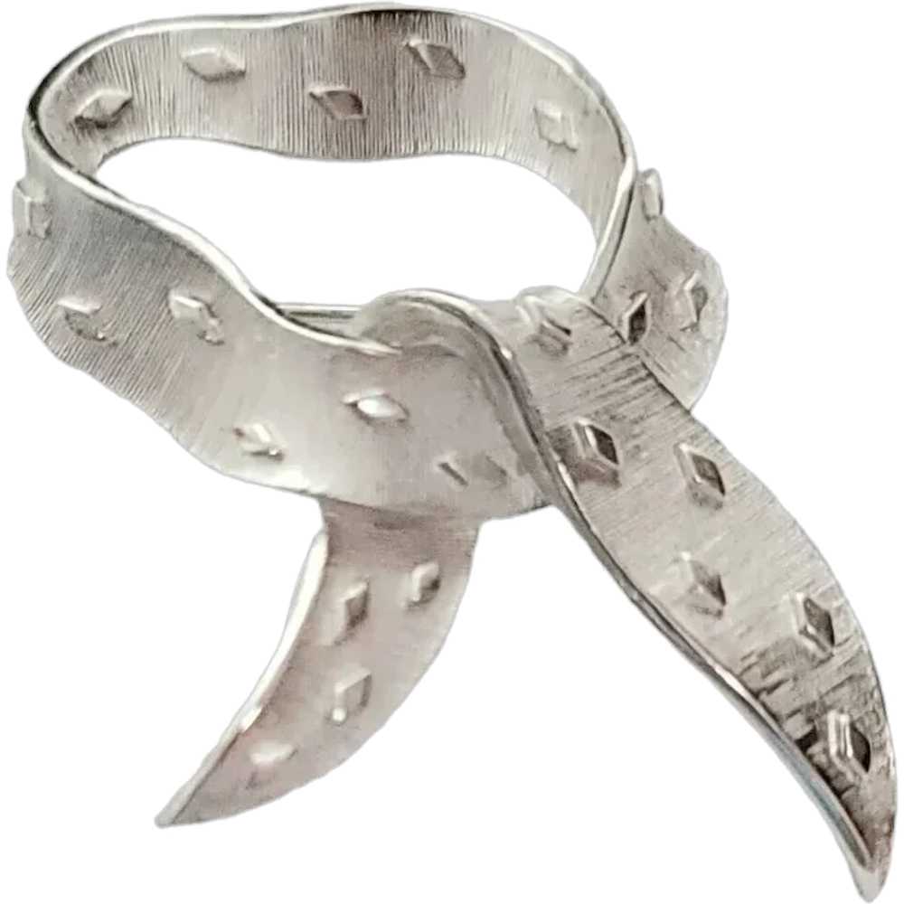 Trifari Crown Over T Vintage Silver Tone Ribbon S… - image 1