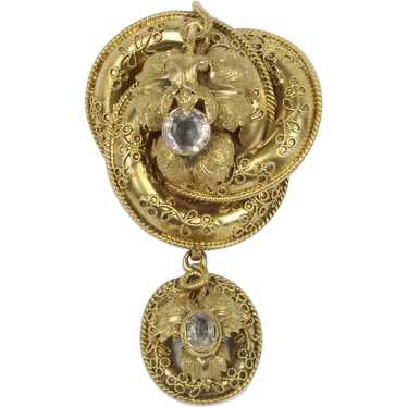 Victorian Etruscan Revival 14K Gold and Quartz Lo… - image 1