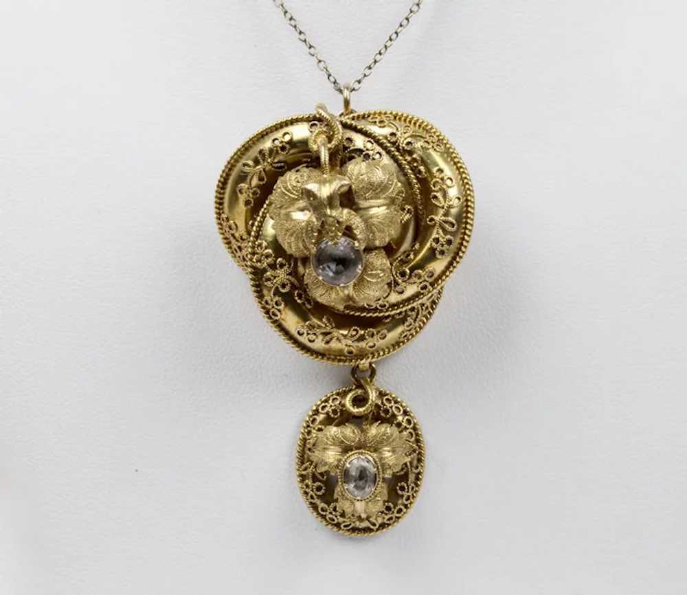 Victorian Etruscan Revival 14K Gold and Quartz Lo… - image 3