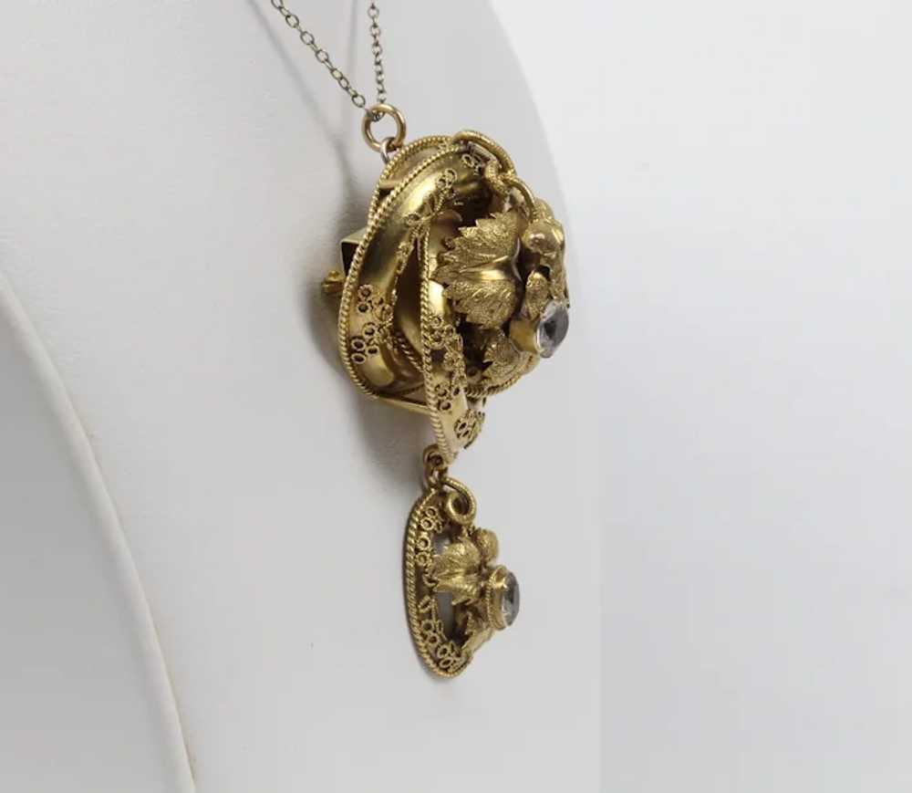 Victorian Etruscan Revival 14K Gold and Quartz Lo… - image 4