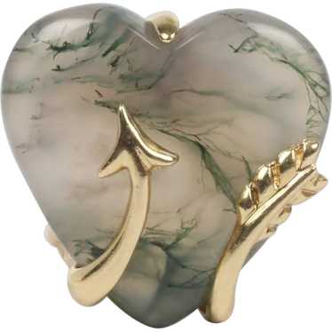 Natural Agate Arrow Heart 14K Gold Statement Ring - image 1