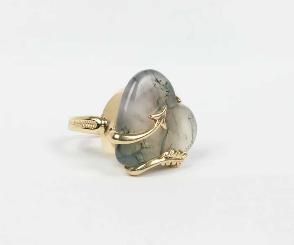 Natural Agate Arrow Heart 14K Gold Statement Ring - image 3