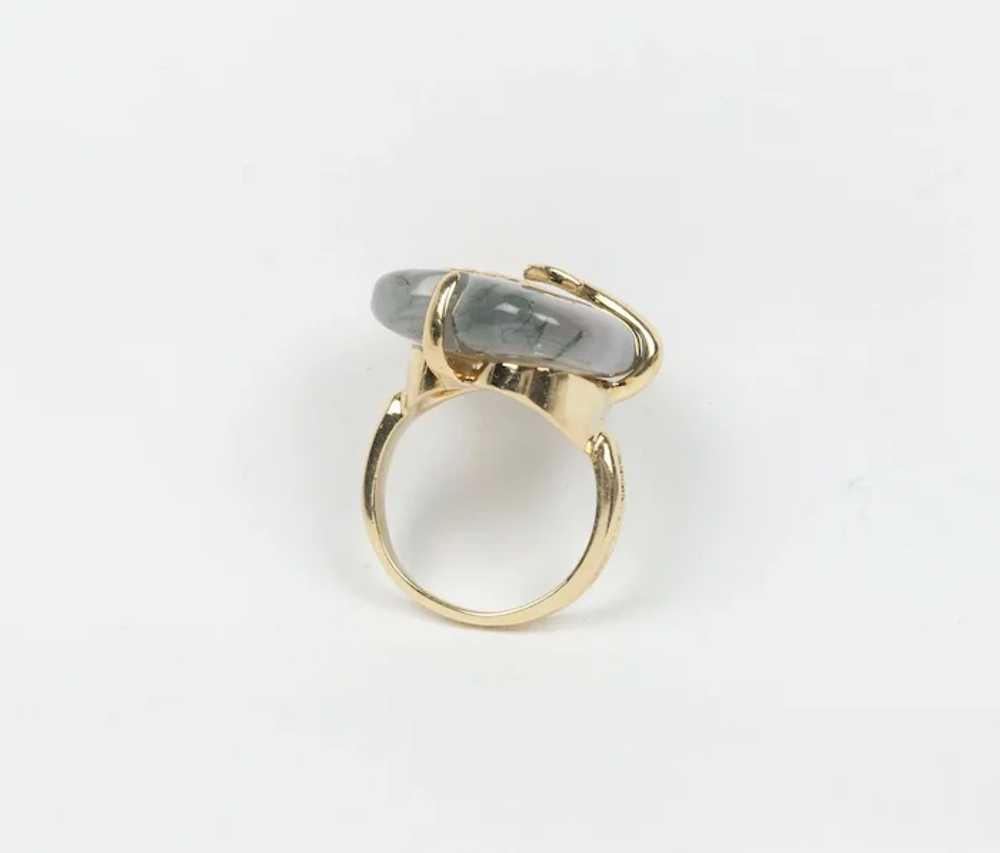 Natural Agate Arrow Heart 14K Gold Statement Ring - image 6