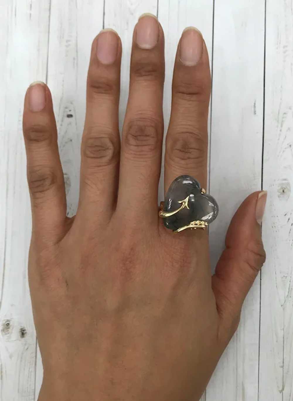 Natural Agate Arrow Heart 14K Gold Statement Ring - image 8
