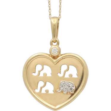 Vintage 14K Gold and Diamond Heart and Elephant C… - image 1