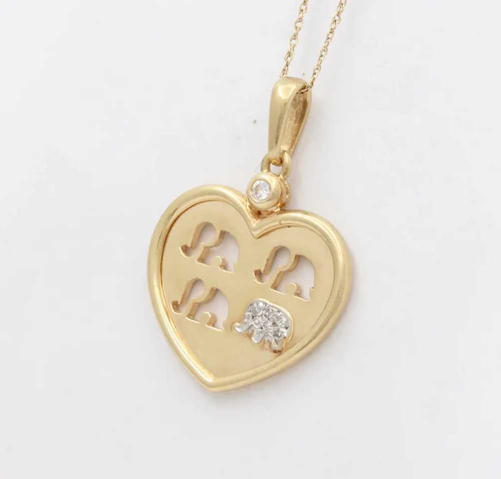 Vintage 14K Gold and Diamond Heart and Elephant C… - image 2